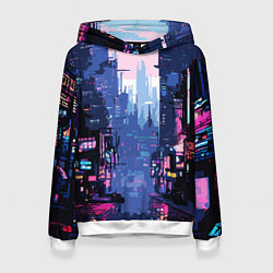 Толстовка-худи женская Киберпанк город розовый, цвет: 3D-белый