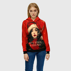 Толстовка-худи женская Санту не встречала - но оленей много, цвет: 3D-черный — фото 2