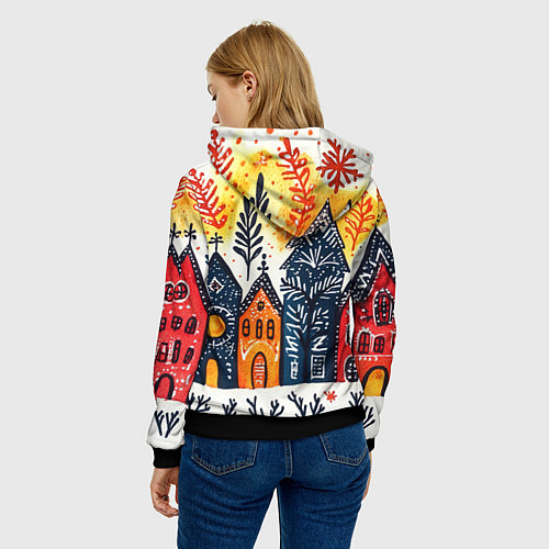 Женская толстовка Разноцветные новогодние дома / 3D-Черный – фото 4