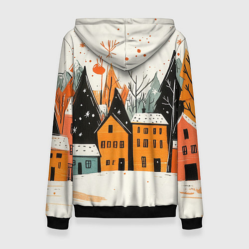 Женская толстовка Оранжевые зимние домики / 3D-Черный – фото 2