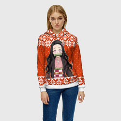 Толстовка-худи женская Незуко Комадо свитер новогодний, цвет: 3D-белый — фото 2