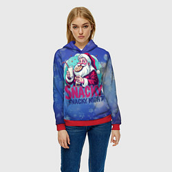 Толстовка-худи женская Санта ест печенье с молоком, цвет: 3D-красный — фото 2