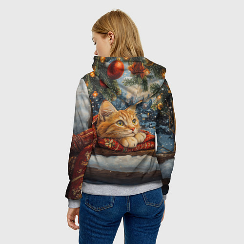 Женская толстовка Рыжий новогодний кот / 3D-Меланж – фото 4