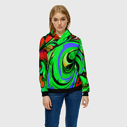 Толстовка-худи женская Красно-зелёный узор, цвет: 3D-черный — фото 2