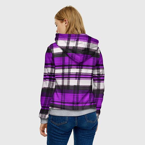 Женская толстовка Фиолетово-белая ткань в клетку / 3D-Меланж – фото 4