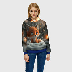 Толстовка-худи женская Лисичка удивляется снегу, цвет: 3D-синий — фото 2