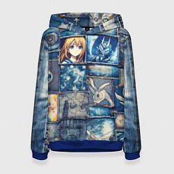 Толстовка-худи женская Аниме микс и пэчворк, цвет: 3D-синий