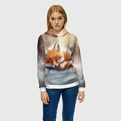 Толстовка-худи женская Лисичка спит, цвет: 3D-белый — фото 2