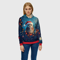 Толстовка-худи женская Новогодняя сова на гирлянде, цвет: 3D-красный — фото 2