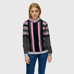 Толстовка-худи женская Розово серый полосатый узор, цвет: 3D-меланж — фото 2