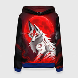 Толстовка-худи женская Японская белая лиса, цвет: 3D-синий