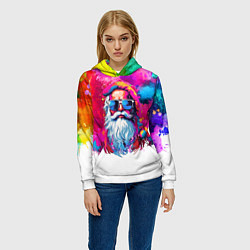 Толстовка-худи женская Дед мороз красочный хипстер, цвет: 3D-белый — фото 2