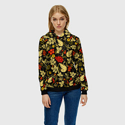 Толстовка-худи женская Русская роспись - позолота с лебедями, цвет: 3D-черный — фото 2