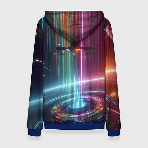 Женская толстовка Spaceship in the neon cosmos - nasa / 3D-Синий – фото 2