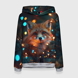 Толстовка-худи женская Новогодняя рыжая лисица, цвет: 3D-меланж