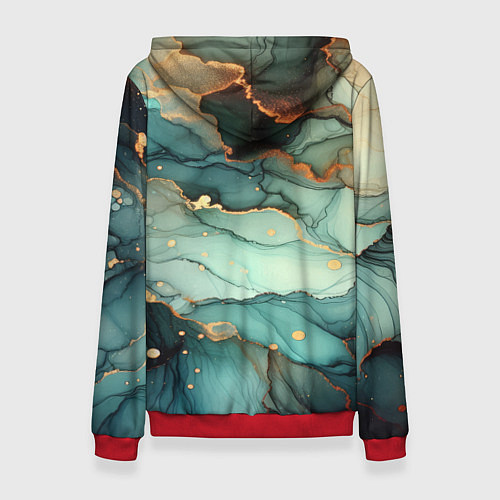 Женская толстовка Бирюзовый узор с оранжевыми вставками / 3D-Красный – фото 2