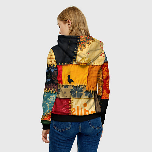 Женская толстовка Пэчворк с птичкой / 3D-Черный – фото 4