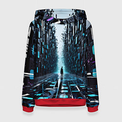 Толстовка-худи женская Человек в цифровом лесу, цвет: 3D-красный