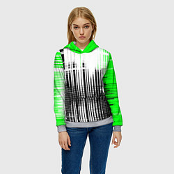 Толстовка-худи женская Зелёно-чёрный гранж на белом фоне, цвет: 3D-меланж — фото 2