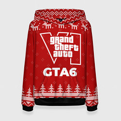 Толстовка-худи женская Новогодний GTA6 с оленями, цвет: 3D-черный