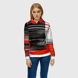 Толстовка-худи женская Белые вертикальные полосы на чёрно-красном фоне, цвет: 3D-белый — фото 2