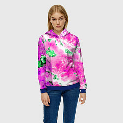 Толстовка-худи женская Розово-зелёная абстракция, цвет: 3D-синий — фото 2