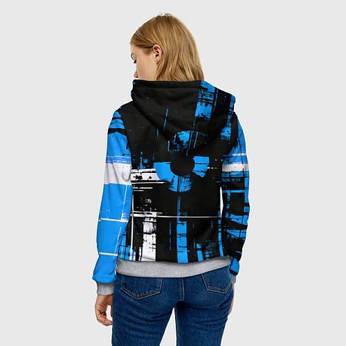 Женская толстовка Сине-белый гранж на чёрном фоне / 3D-Меланж – фото 4