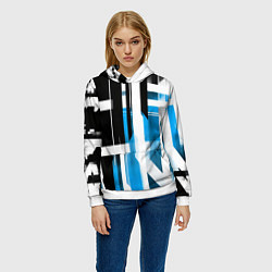 Толстовка-худи женская Чёрно-синие вертикальные и горизонтальные полосы н, цвет: 3D-белый — фото 2