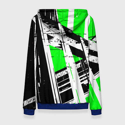 Женская толстовка Чёрно-белые абстрактные линии на зелёном фоне / 3D-Синий – фото 2