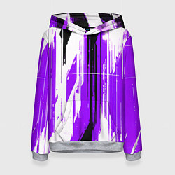 Толстовка-худи женская Вертикальные чёрно-белые линии на фиолетовом фоне, цвет: 3D-меланж