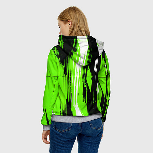 Женская толстовка Вертикальные чёрно-белые линии на зелёном фоне / 3D-Меланж – фото 4