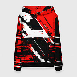 Толстовка-худи женская Diagonal black and white stripes on a red backgrou, цвет: 3D-черный