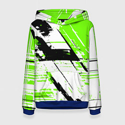 Толстовка-худи женская Diagonal black and green stripes on a white backgr, цвет: 3D-синий