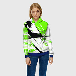 Толстовка-худи женская Diagonal black and green stripes on a white backgr, цвет: 3D-синий — фото 2