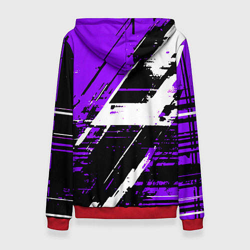 Женская толстовка Diagonal black and white stripes on a purple backg / 3D-Красный – фото 2