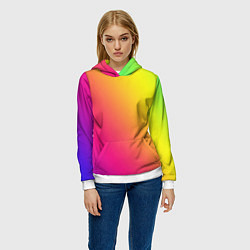 Толстовка-худи женская Градиент зелёно-фиолетовый насыщенный, цвет: 3D-белый — фото 2