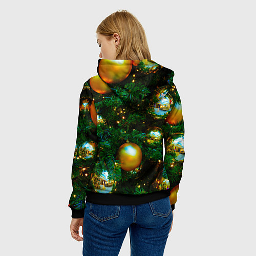 Женская толстовка Новогодние украшения на ветках / 3D-Черный – фото 4