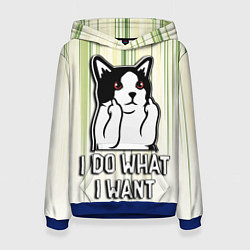Толстовка-худи женская Кот - я делаю что хочу, цвет: 3D-синий