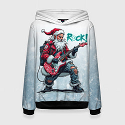 Толстовка-худи женская Санта с гитарой, цвет: 3D-черный