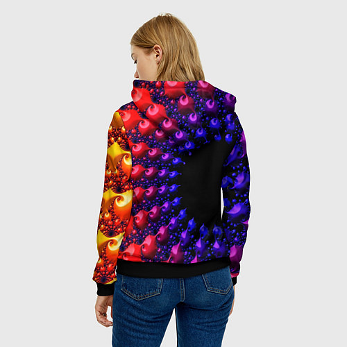 Женская толстовка Неоновая абстракция фрактал / 3D-Черный – фото 4