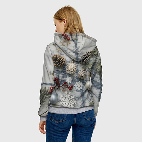 Женская толстовка Новогодние игрушки и шишки / 3D-Меланж – фото 4