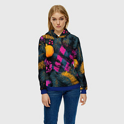 Толстовка-худи женская Новый год - фиолетовая краска, цвет: 3D-синий — фото 2