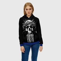 Толстовка-худи женская Череп надпись - вера, цвет: 3D-синий — фото 2