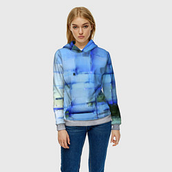 Толстовка-худи женская Чёрные пятна на синем фоне абстракция, цвет: 3D-меланж — фото 2