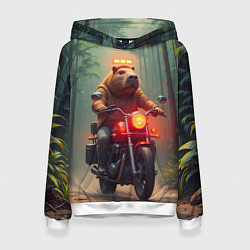 Толстовка-худи женская Байкер капибара в джунглях, цвет: 3D-белый