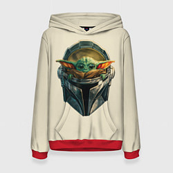Толстовка-худи женская Малыш Грогу внутри шлема Мандалорец, цвет: 3D-красный