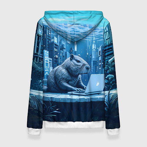 Женская толстовка Капибара программист под водой / 3D-Белый – фото 2