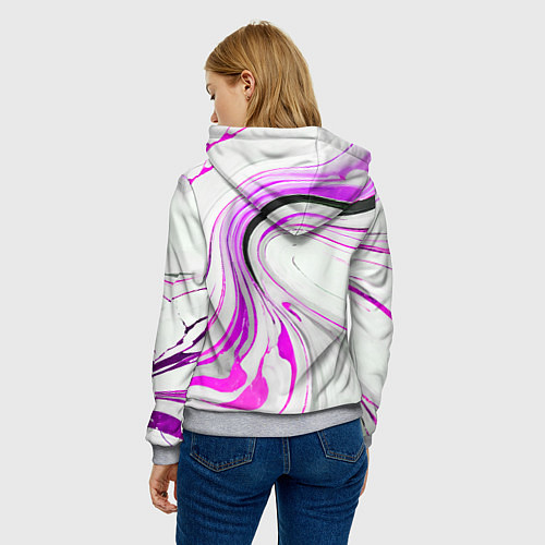 Женская толстовка Волнистые чёрно-фиолетовые линии на белом фоне / 3D-Меланж – фото 4