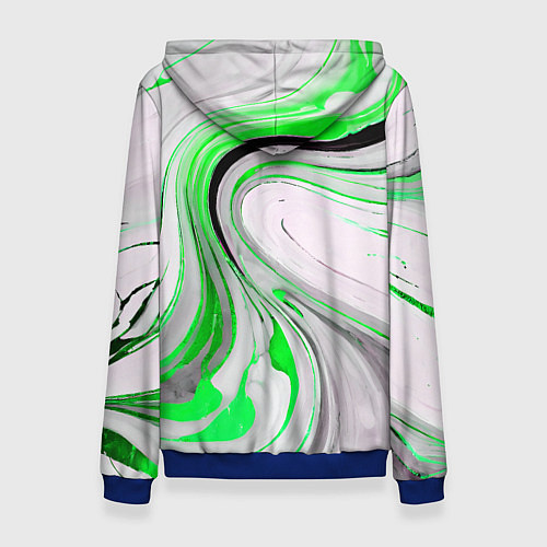 Женская толстовка Волнистые чёрно-зелёные линии на белом фоне / 3D-Синий – фото 2