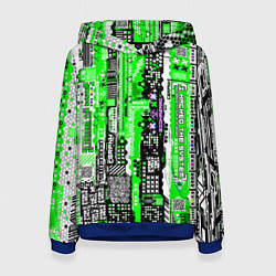 Толстовка-худи женская Киберпанк паттерн зелёный, цвет: 3D-синий